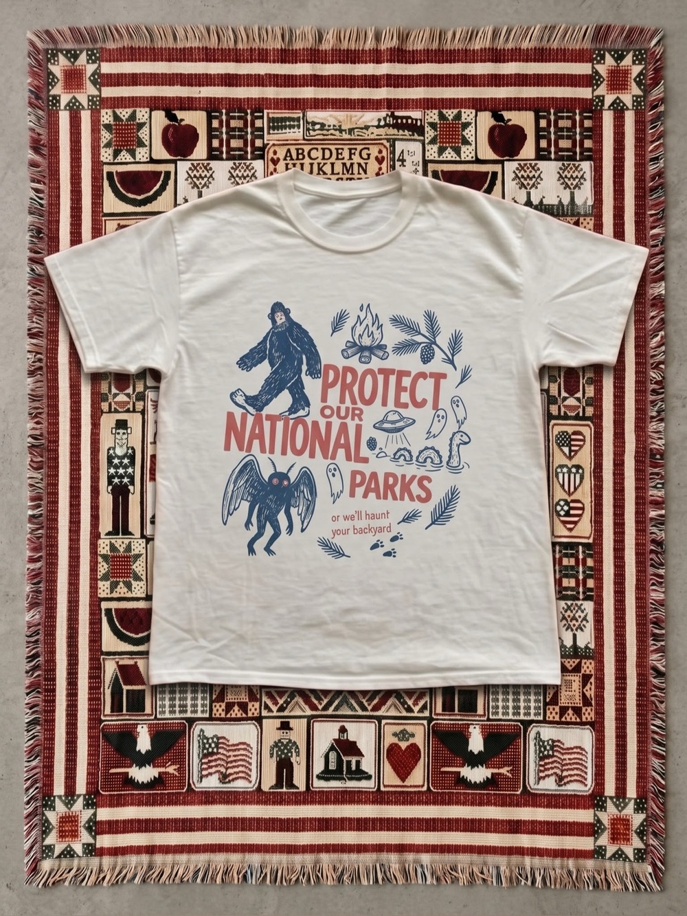 Protect Our National Parks Tee - White with
Red & Navy Graphic